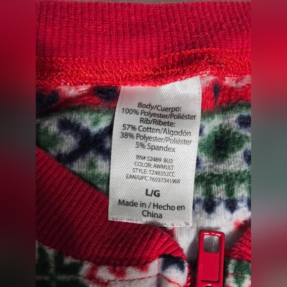 Red multi colored Christmas One Piece Pajama with pockets Size Men Large - Picture 6 of 8